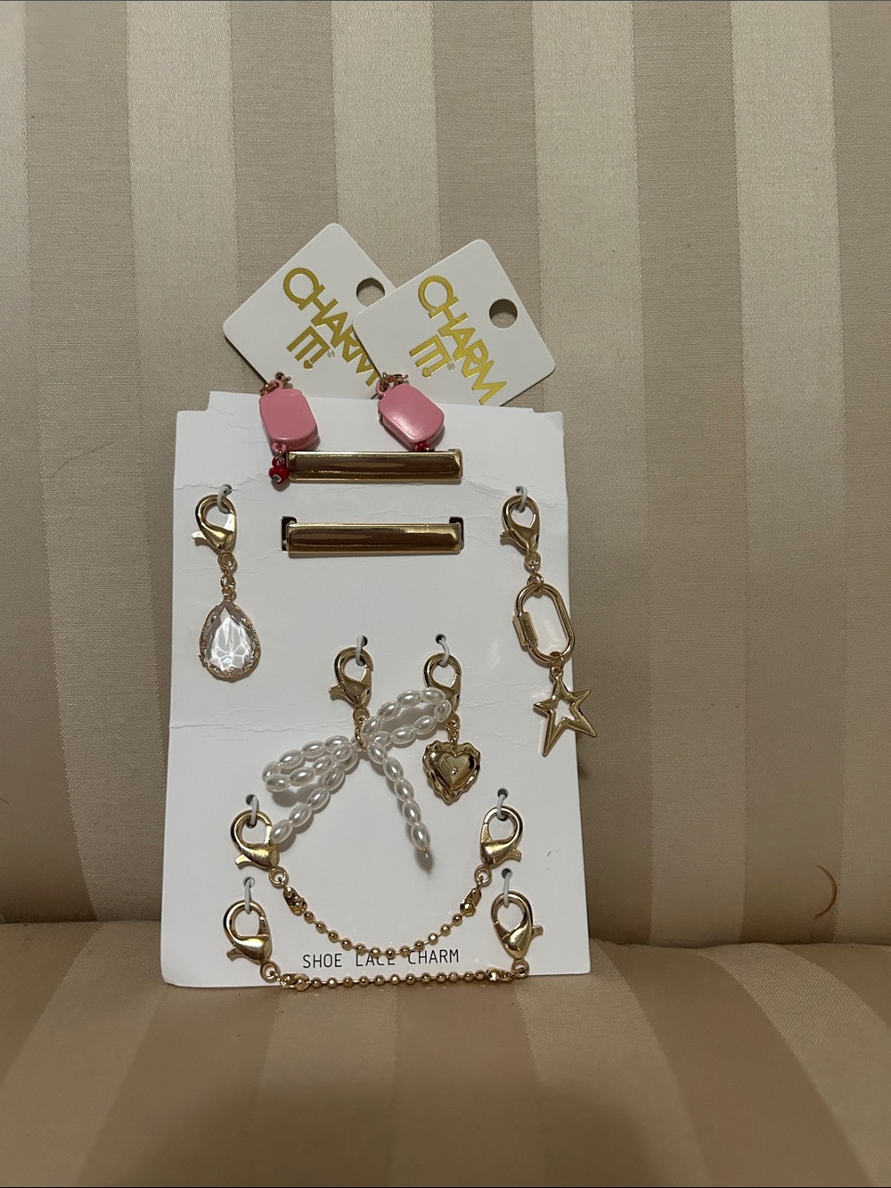 Pink and Gold Shoe Charm Set
